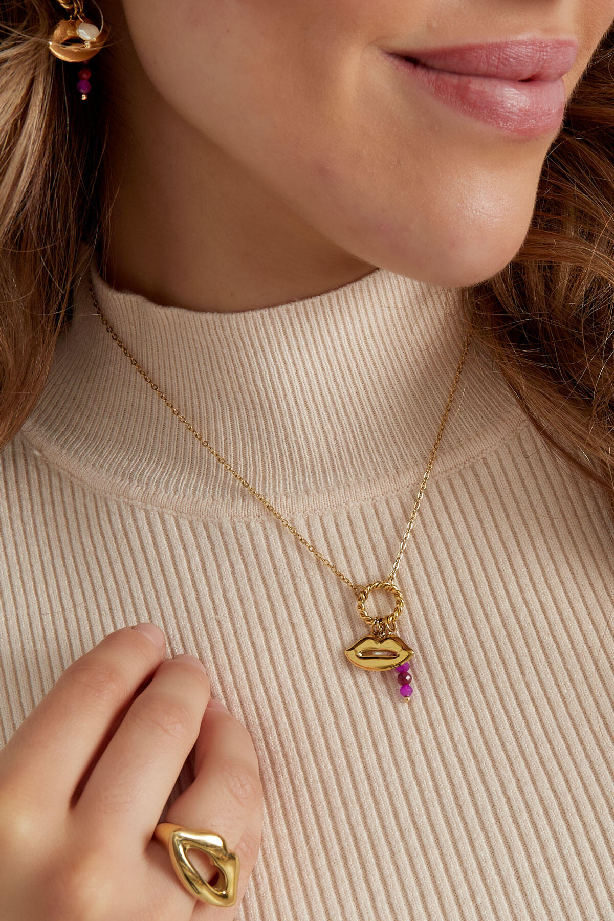 Bocca per collana con perline - Colore oro/viola h5 Immagine3