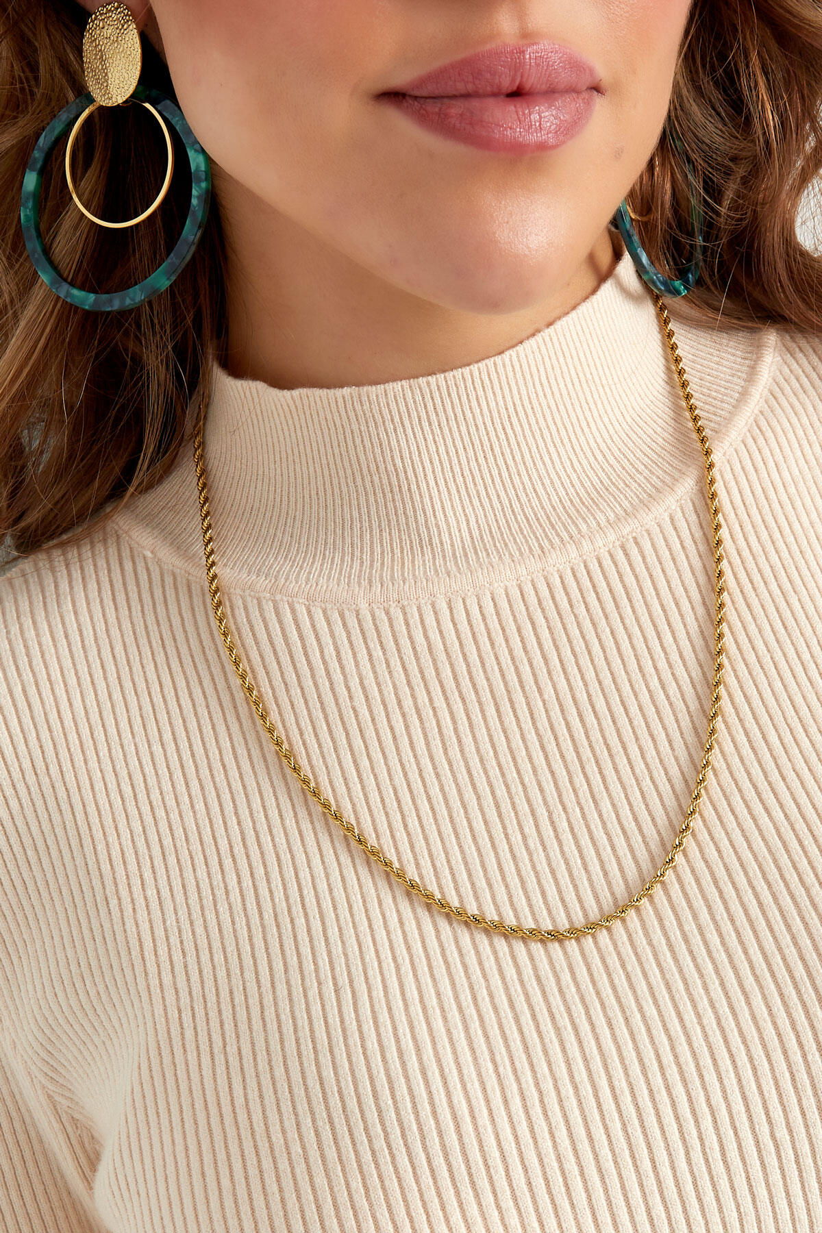 unisex stainless steel twisted necklace 60cm - Gold color-3.0mm Picture3