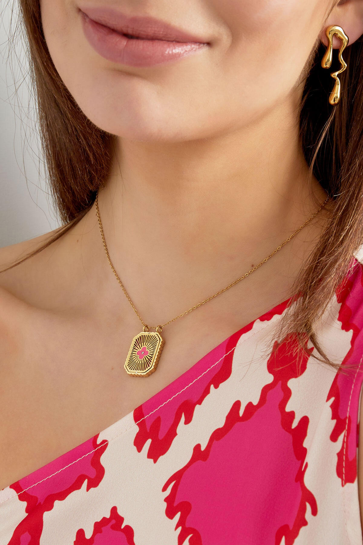 Collana con ciondolo fiore colorato - Colore oro verde h5 Immagine3