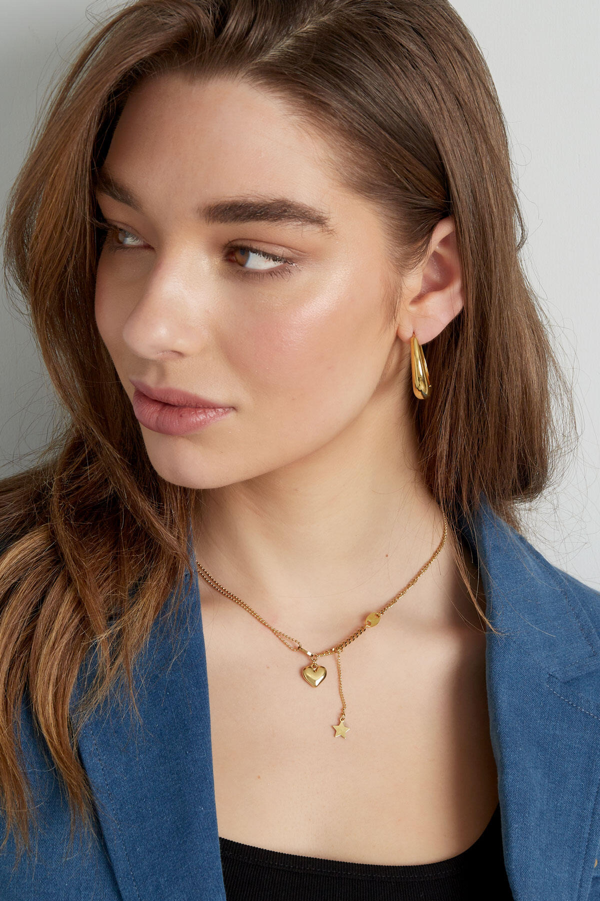 Collier avec breloque coeur et étoile - doré