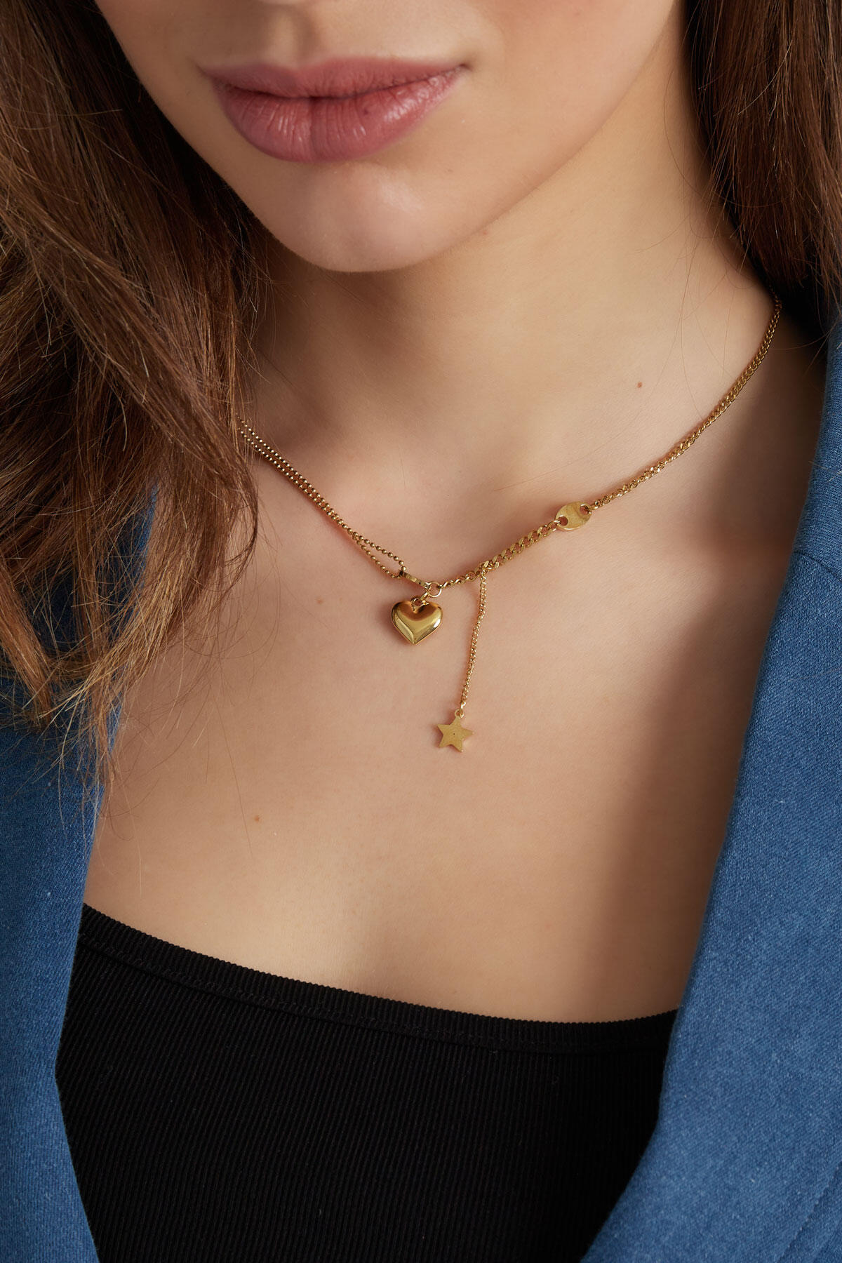 collar con dije de corazón y estrella h5 Imagen3
