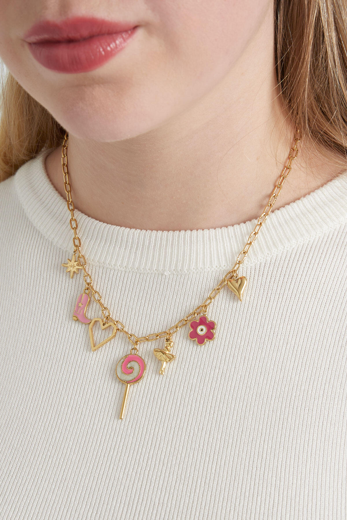 Halskette mit Süßwarenladen-Anhänger – Rosa/Goldfarbe   h5 Bild2