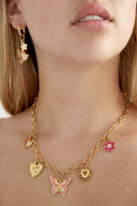Charm Necklace Nature Calls - Gold Color Pink 2