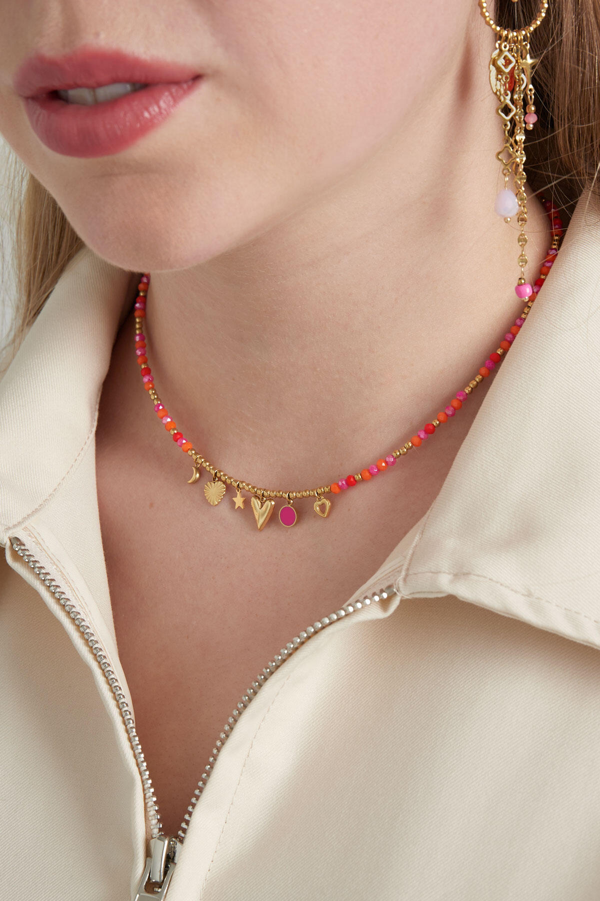 Ketting summer smile - oranje roze h5 Afbeelding2