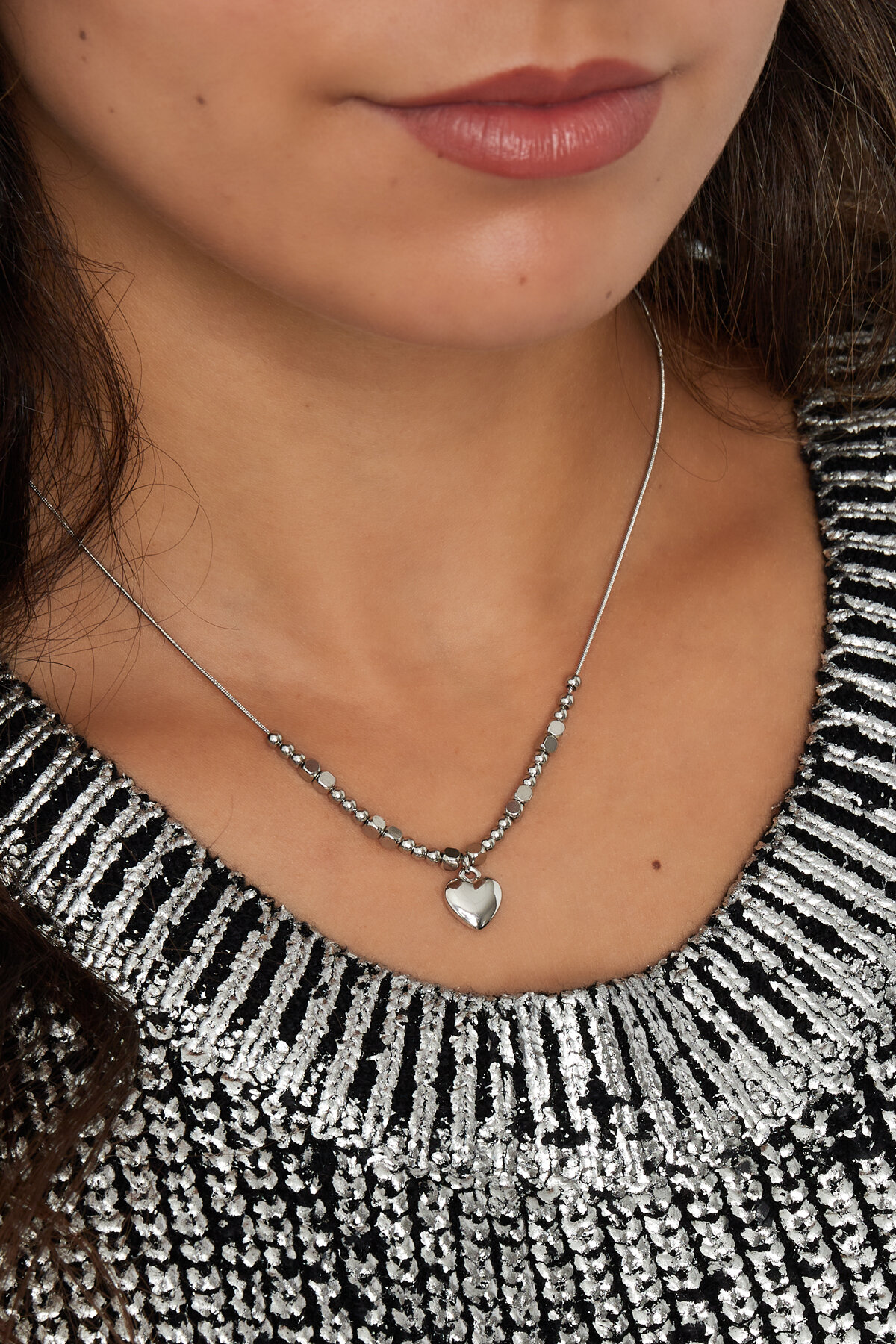 Beaded Heart Necklace - Silver Color color Picture2
