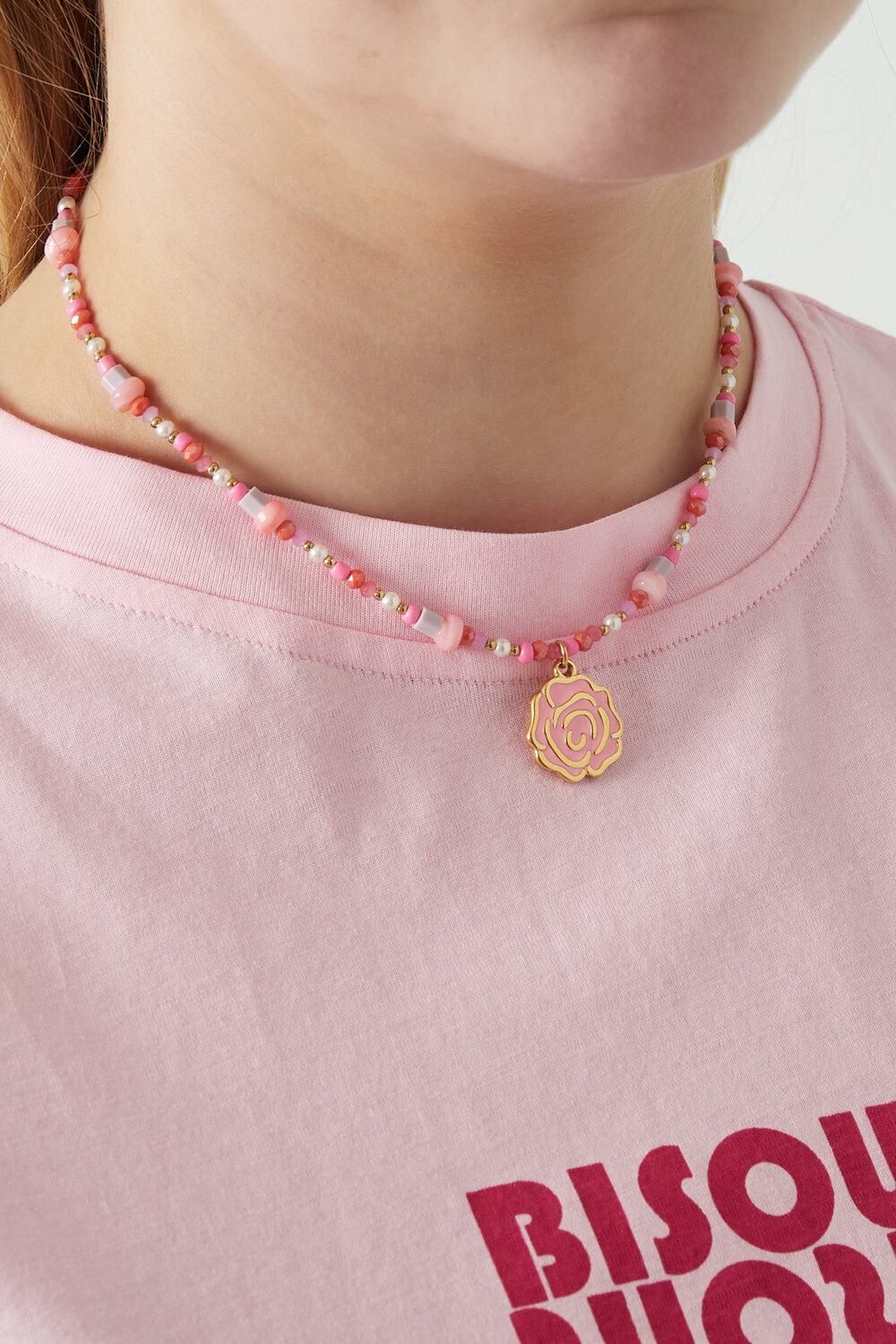 boncuklu gül kolye - pembe ve h5Resim2