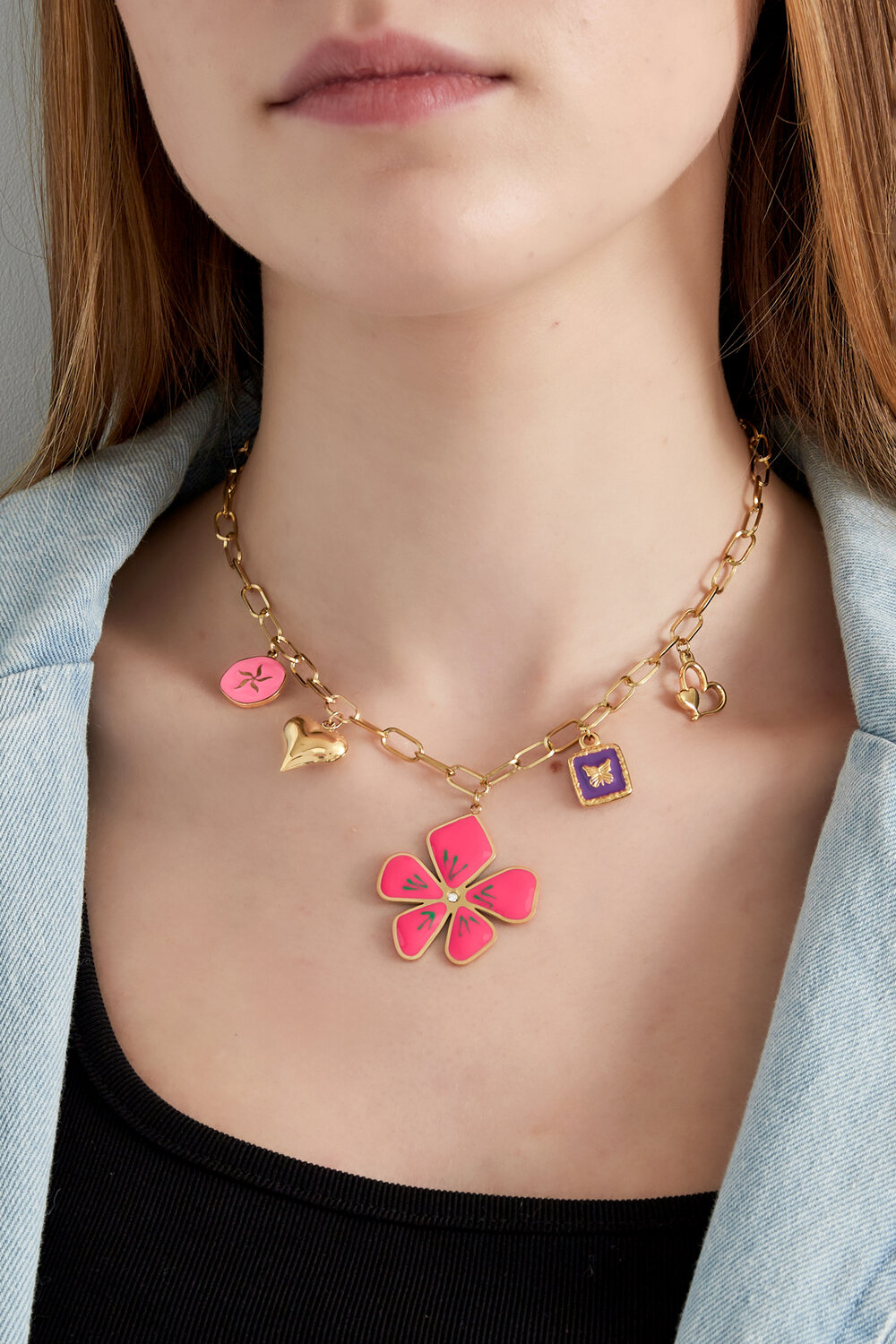Halskette mit floralem Fusion-Muster – Goldfarbe - Goldfarbefarbe h5Bild3
