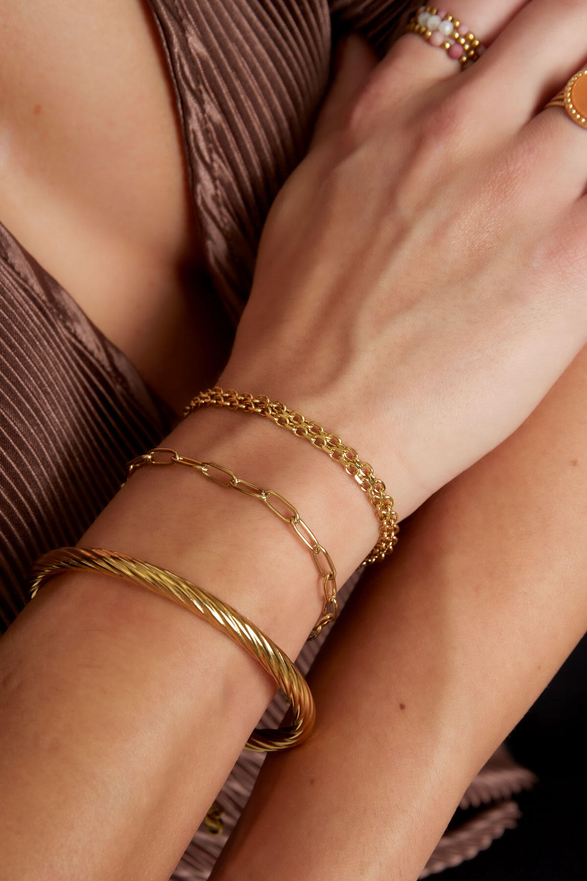 Bracciale maglie larghe Gold Stainless Steel Immagine4
