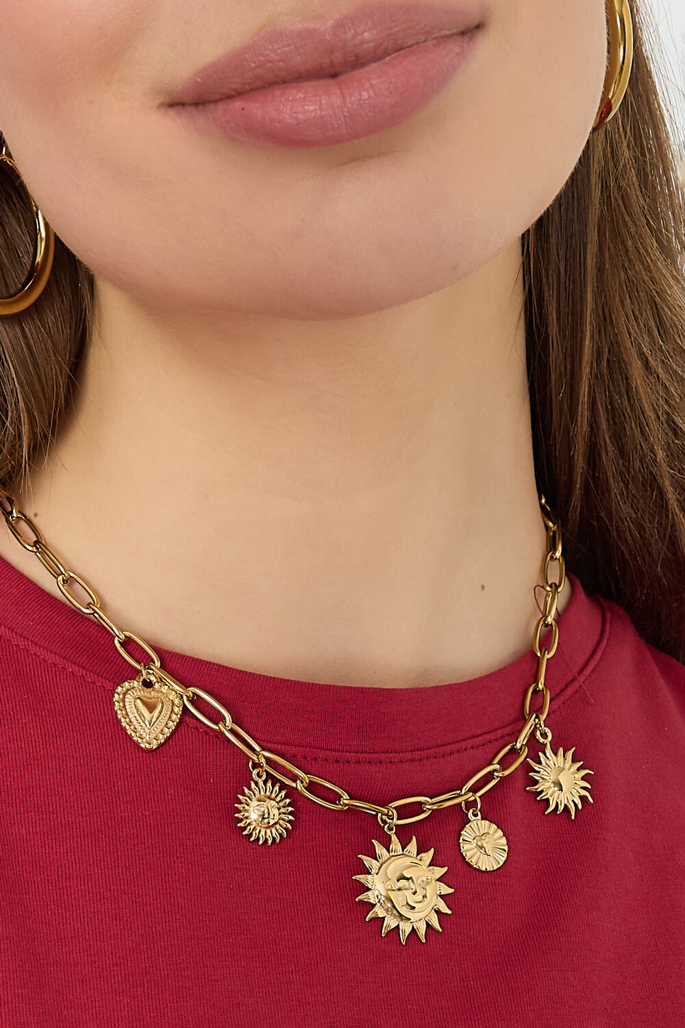 Necklace with sun and heart charms h5Picture3