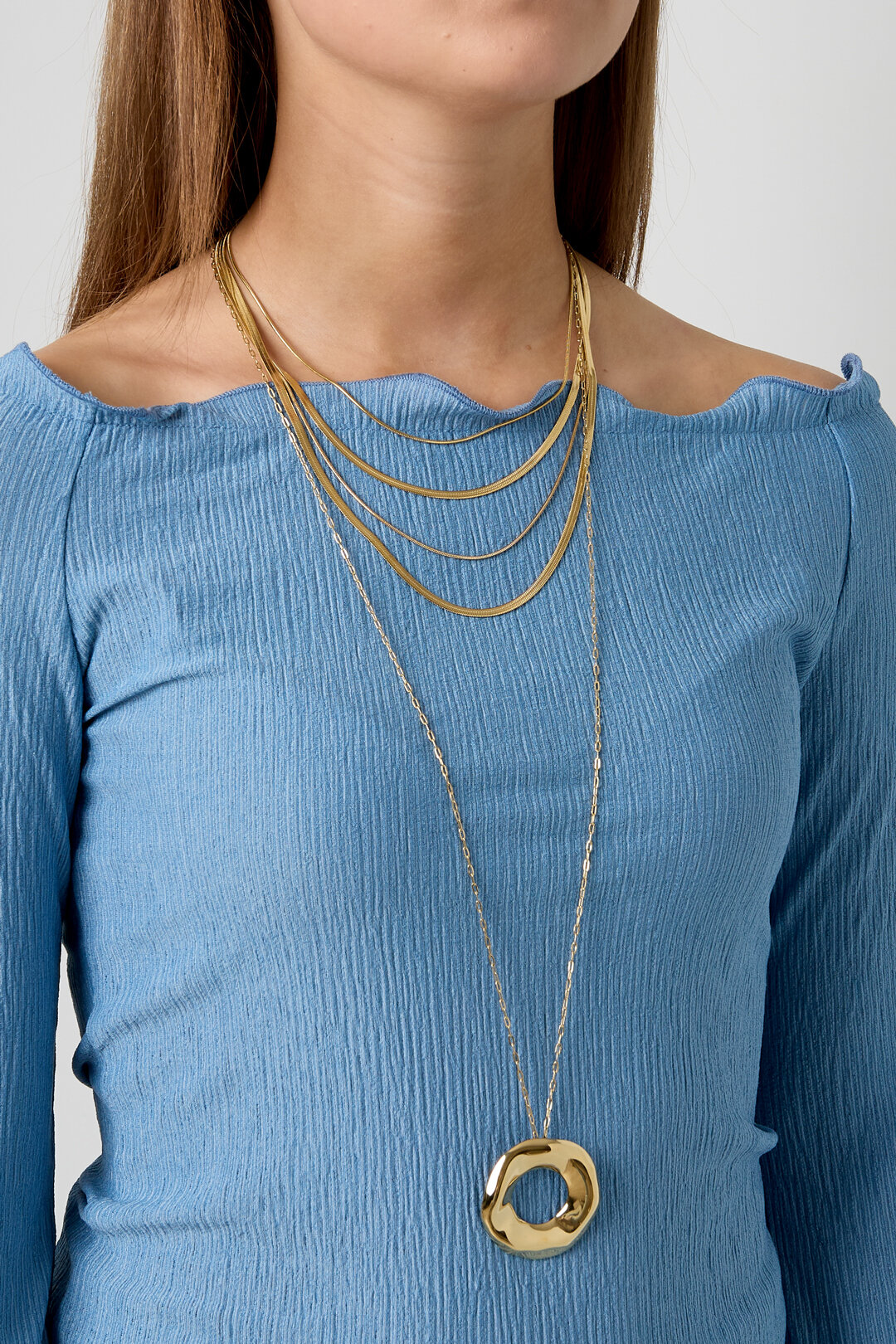 Collier long en acier inoxydable, style cercle, collection Daily Simple, bijoux pour femmes