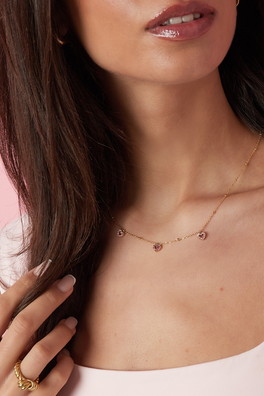 Necklace with pink stones in hearts h5 Picture2