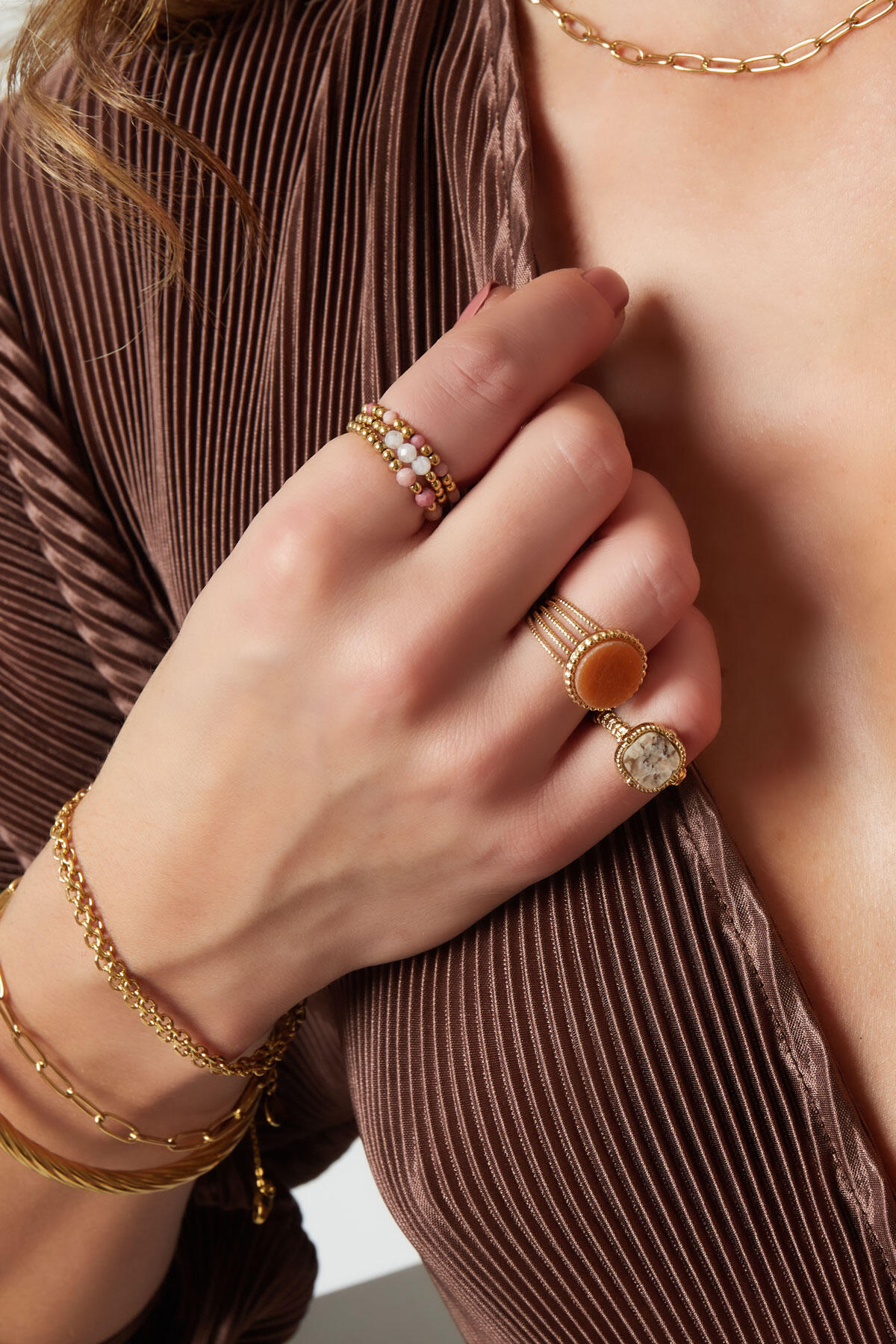 Pietra per anello Statement - beige - Collezione di pietre naturali Beige & Gold Stainless Steel One size h5 Immagine2