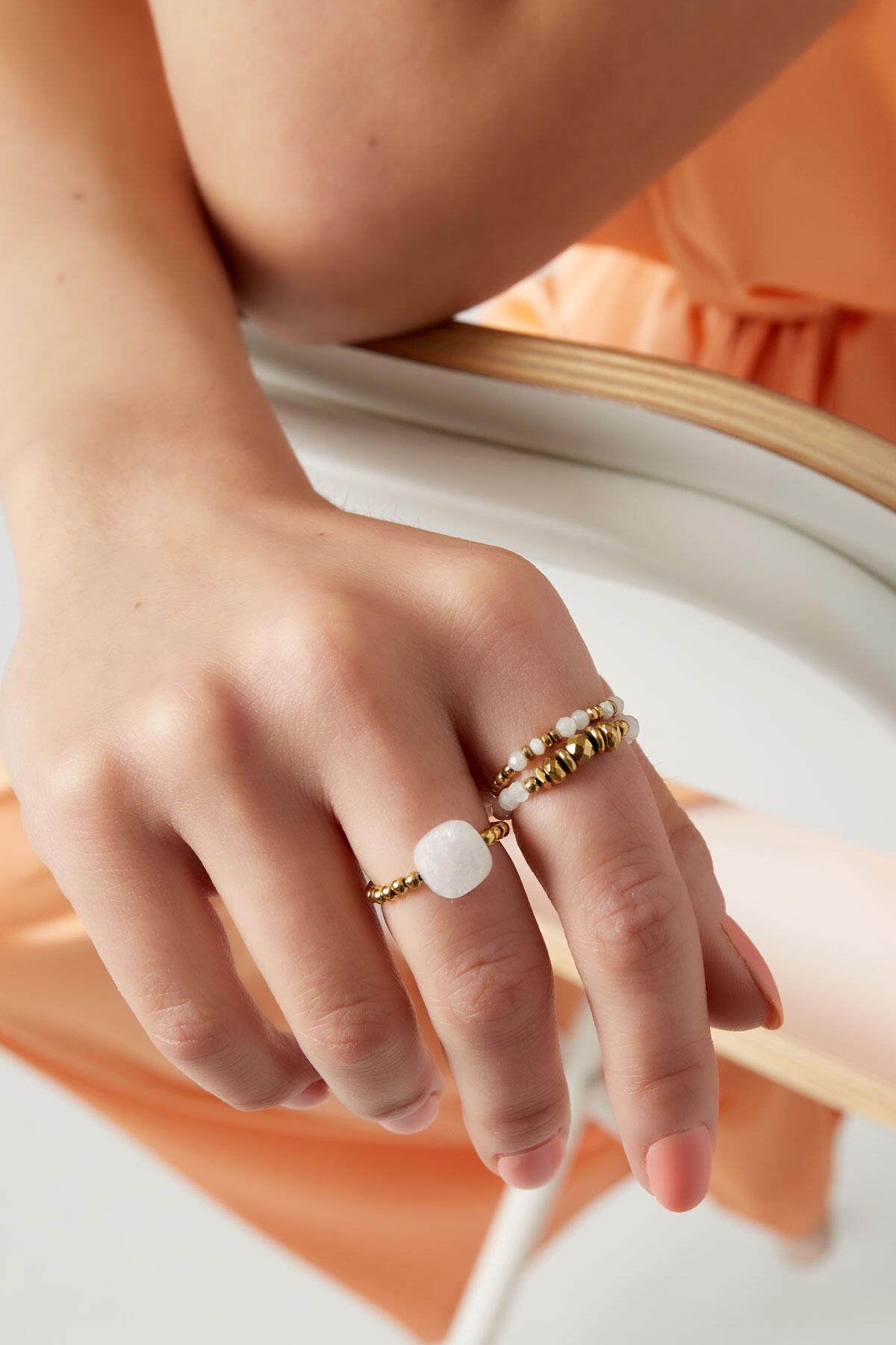 Elastic ring with large stone White Gold Color One size Picture2