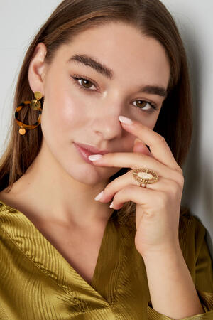 Anillo vintage oblongo con piedra - Color dorado/naranja h5 Imagen3