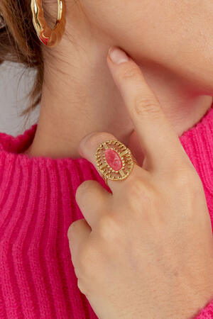 Anillo vintage oblongo con piedra - Color dorado/naranja h5 Imagen2