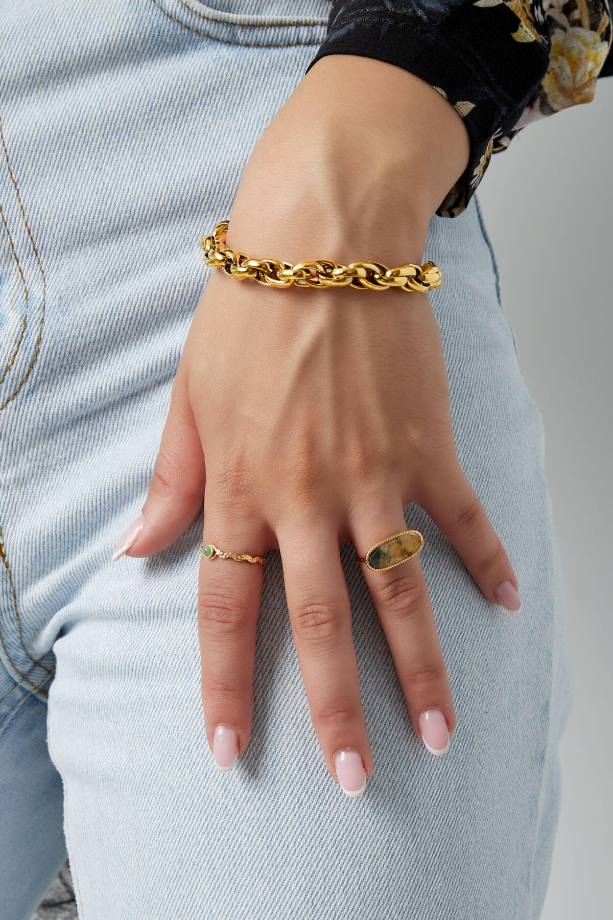 Ring mit länglichem Stein – beige 2