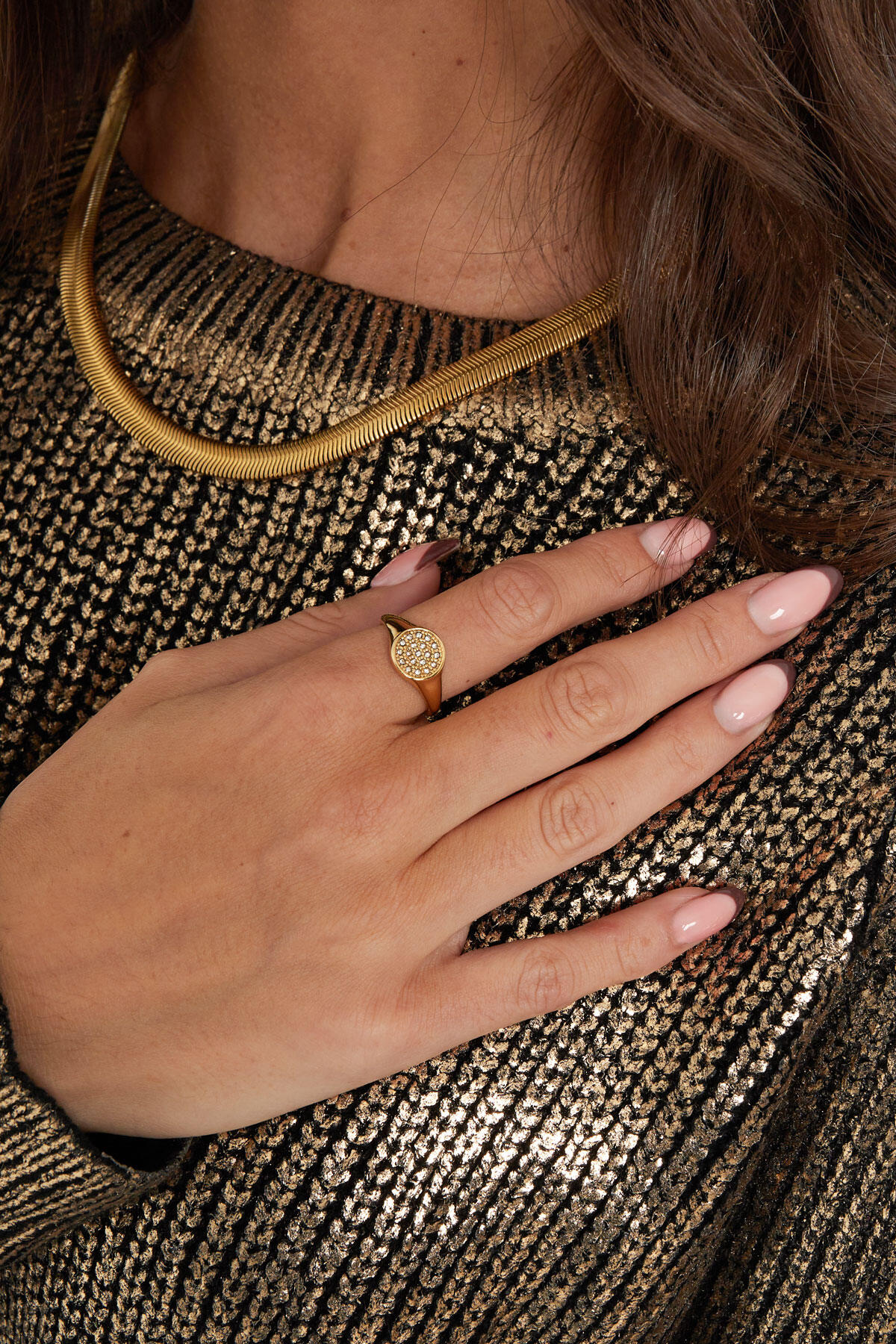 Ring round with stones - Silver Color color 2