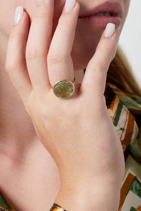 Ring basic round stone - Gold color/beige 2