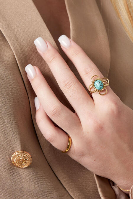 Ring classy flower with stone - Gold color/fuchsia 2