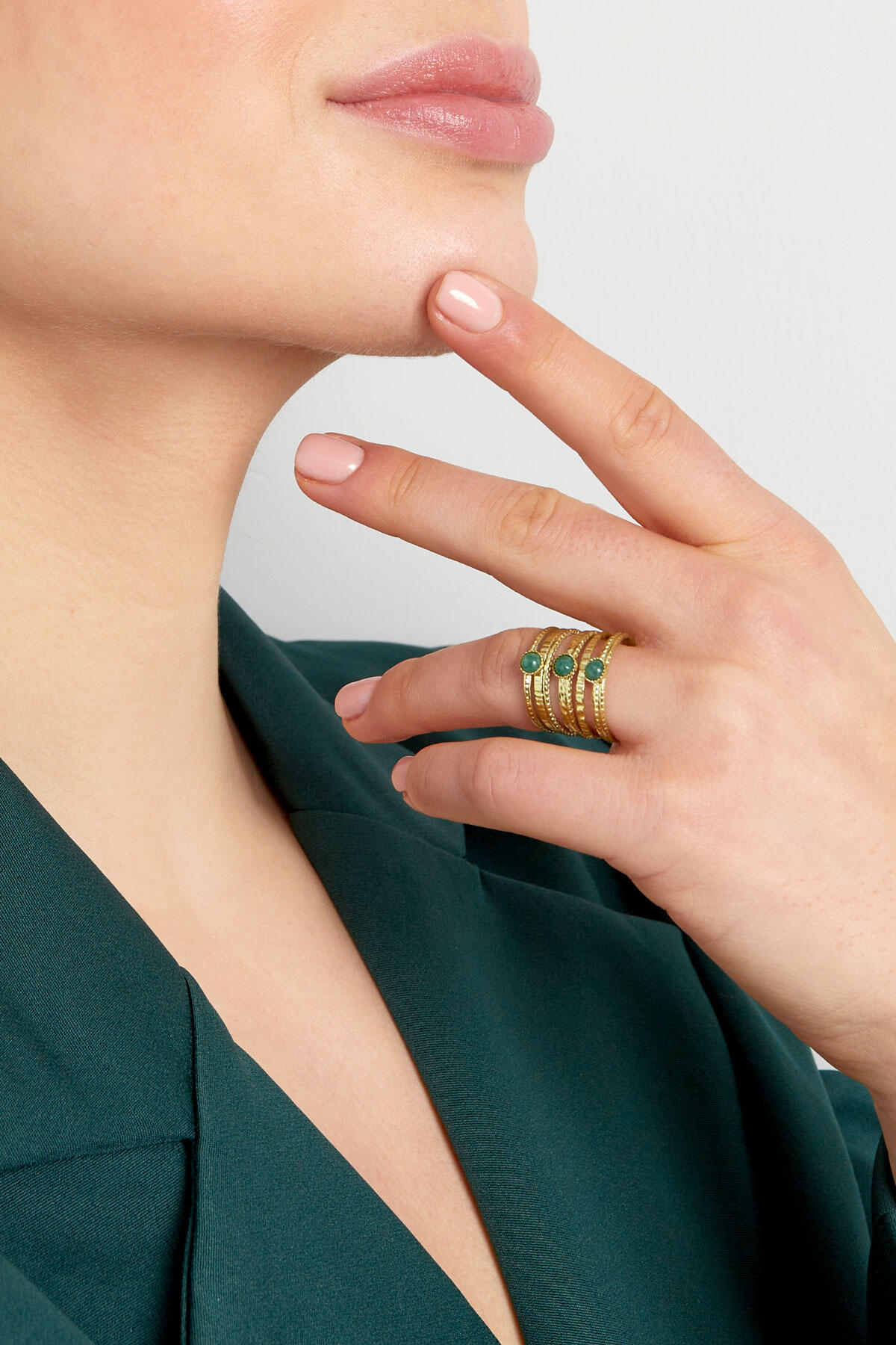 Anello con pietra a tre strati - Colore oro/verde Immagine6