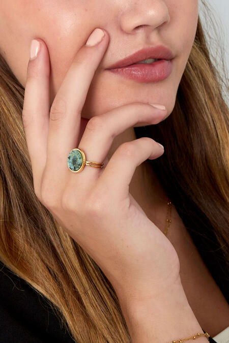 Ring round stone - Gold color/green 2
