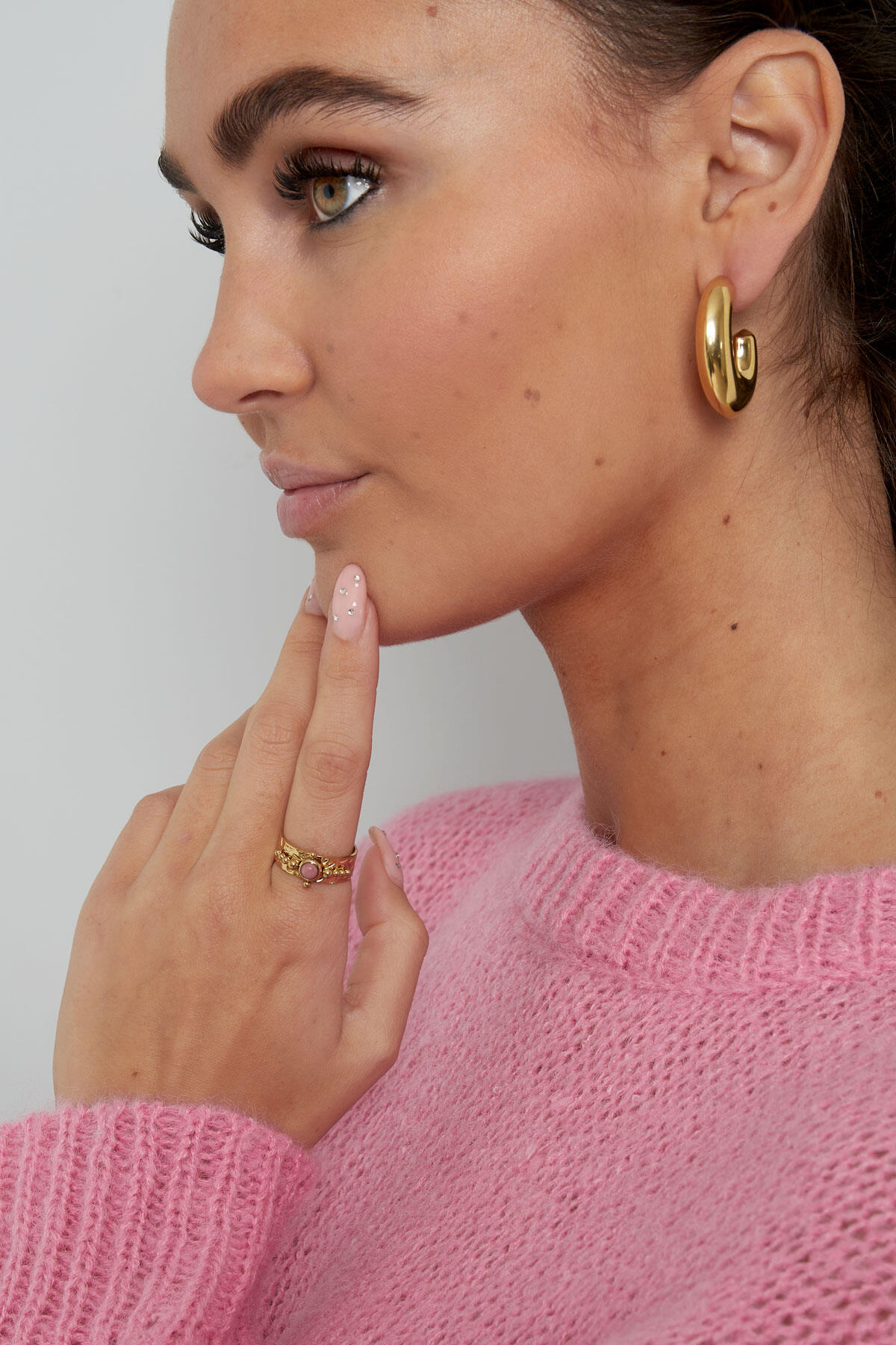 Ring stone with decoration - Gold color/green 2
