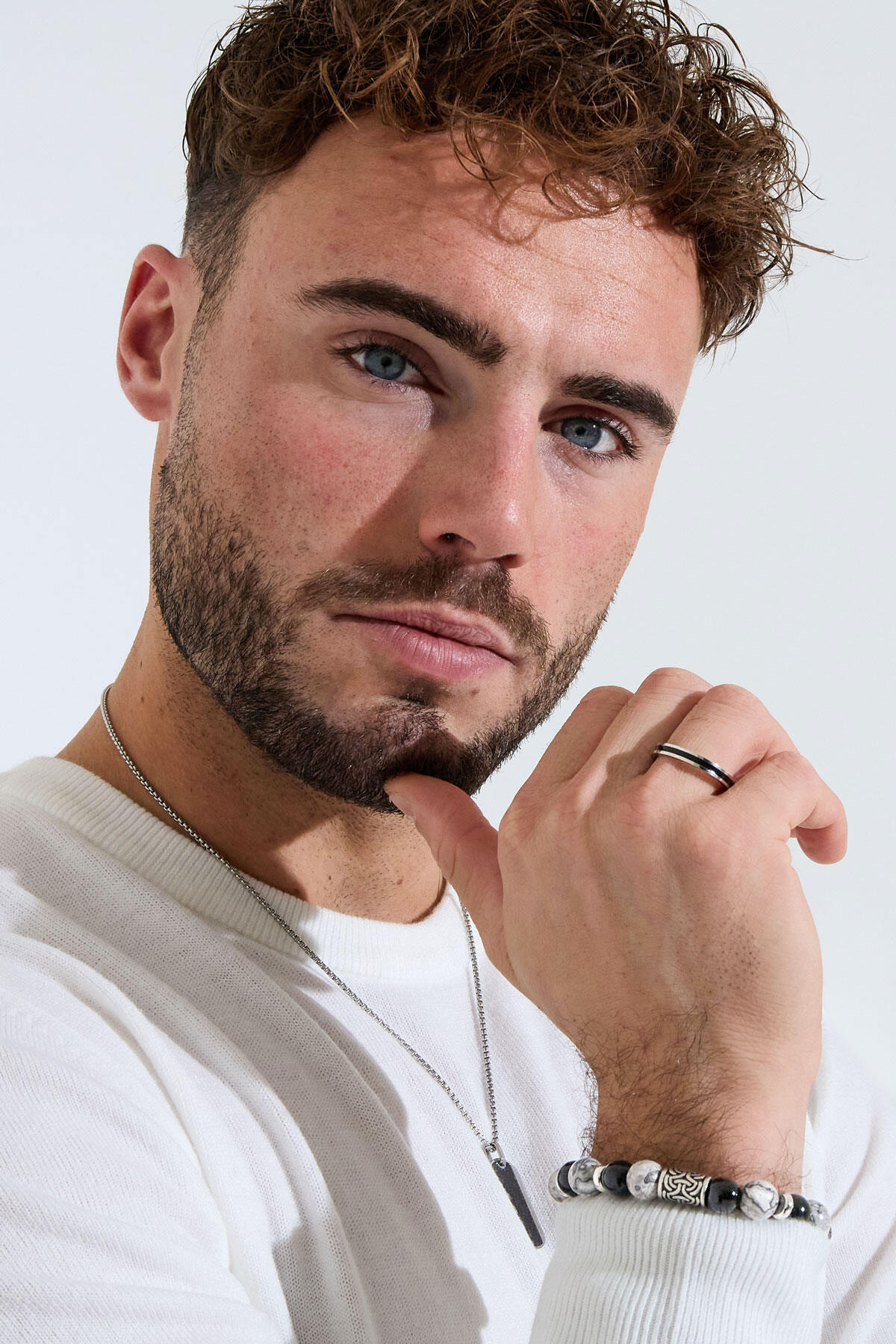Anello da uomo linea sottile - argento/nero h5 Immagine2