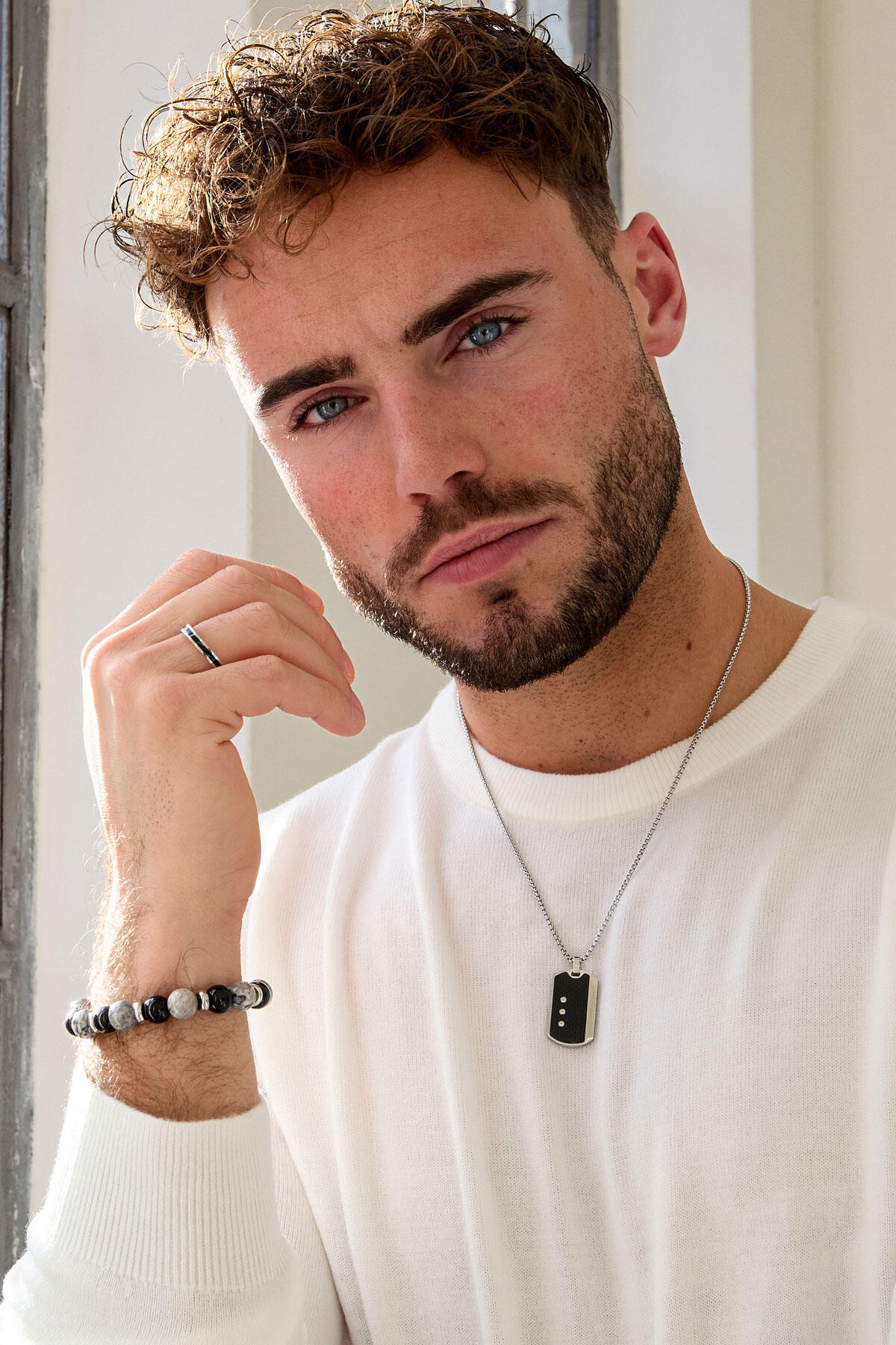 Anello da uomo linea sottile - argento/nero Immagine4