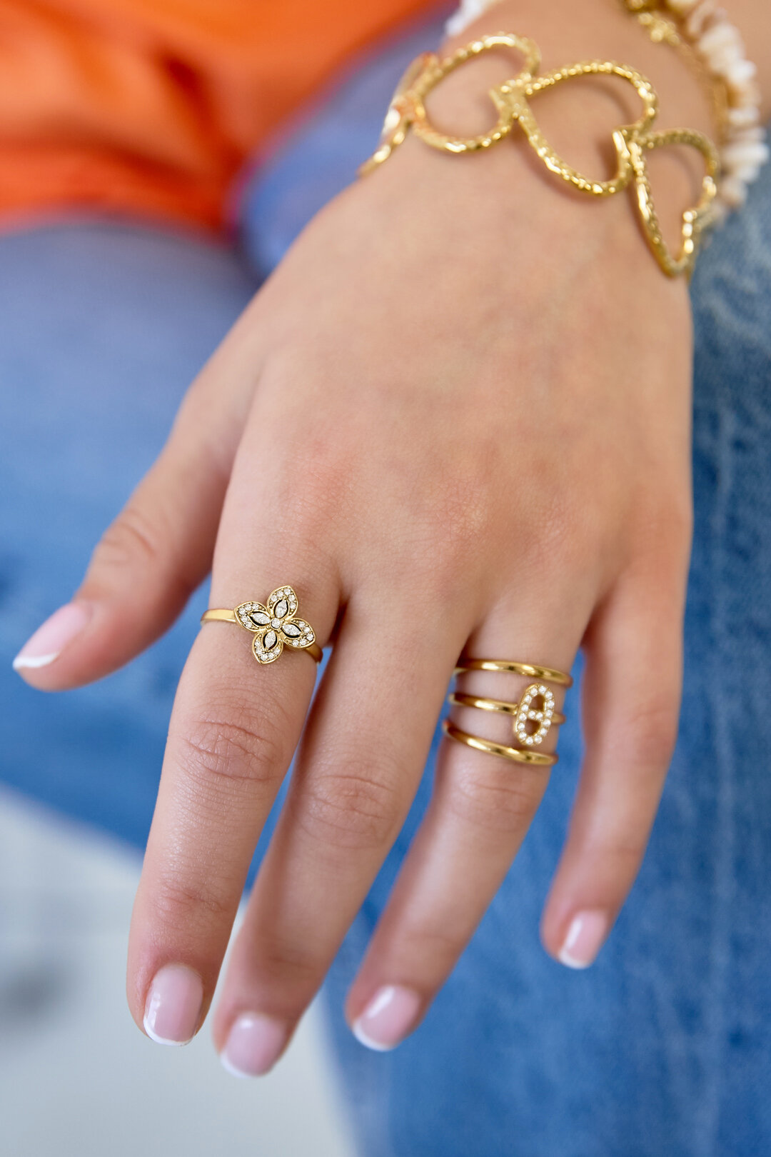 Statement ring with inlaid clover h5 Picture2