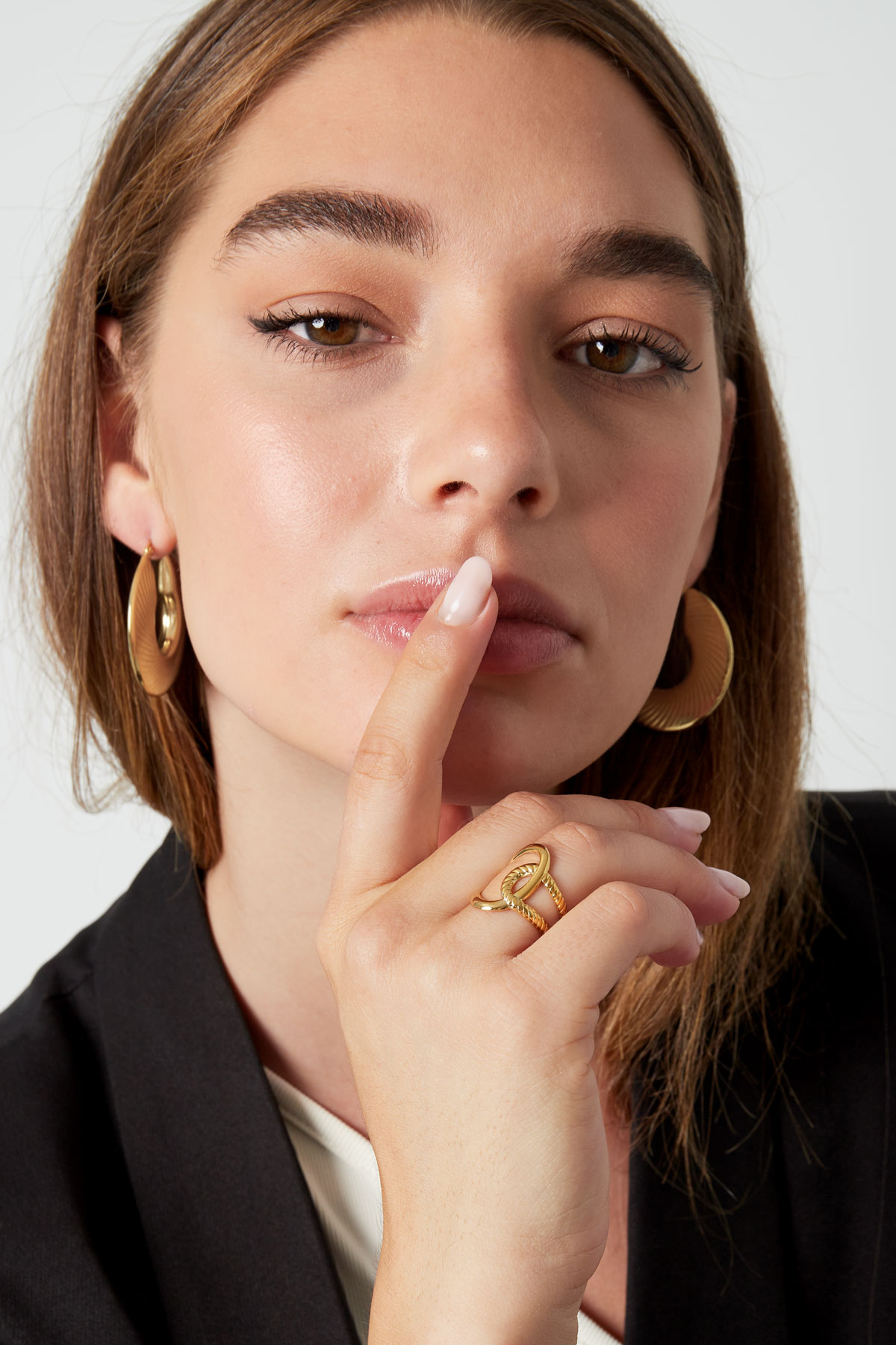 Groothandel Verstelbare RVS Statement Ring met Zijden Knoopdetail, foto 2 van 4