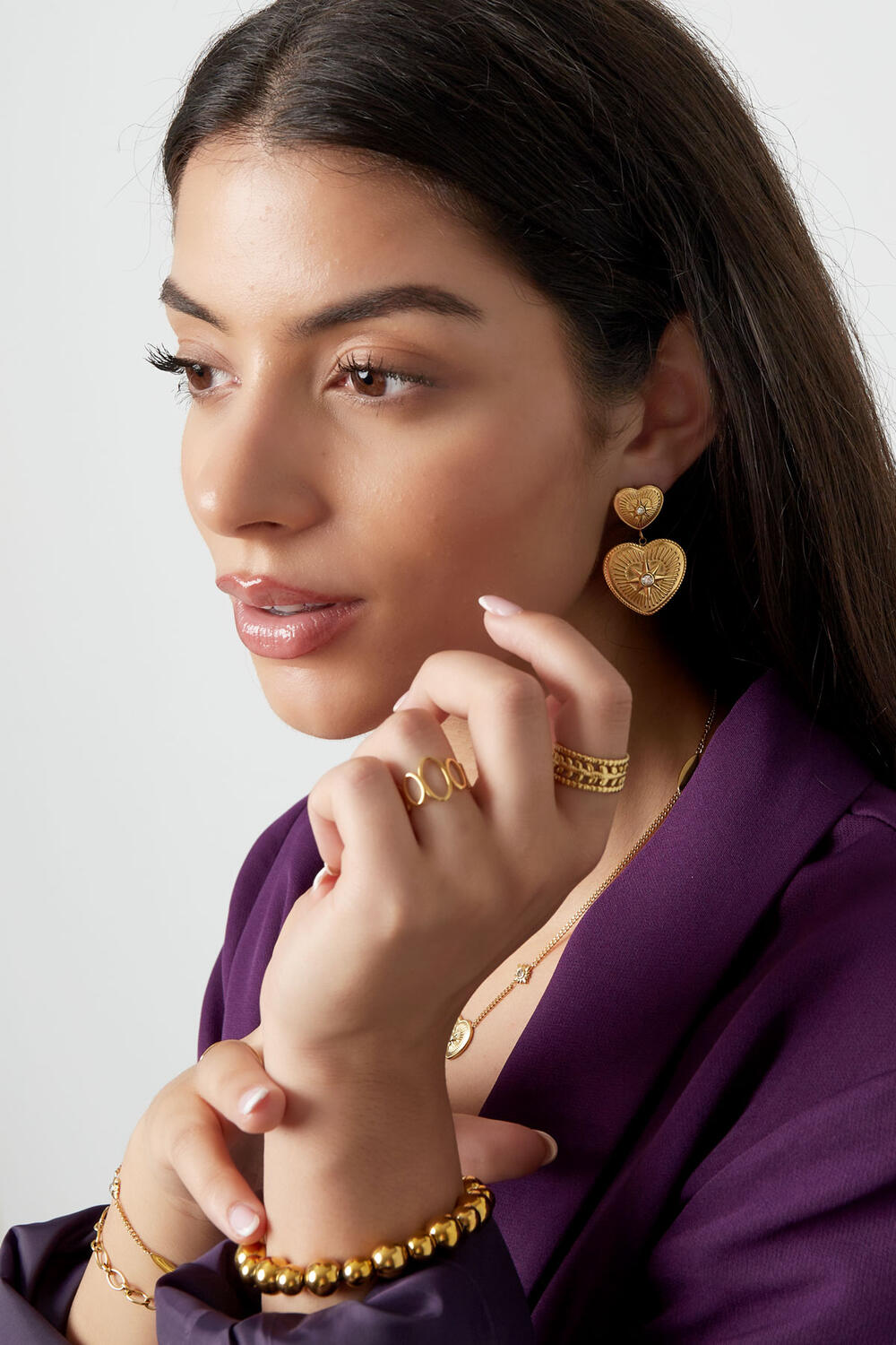 boucles d'oreilles cœurs tendance avec pierres h5Image2