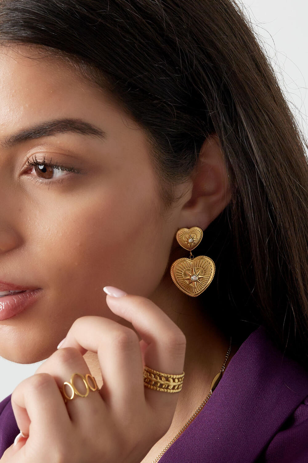 boucles d'oreilles cœurs tendance avec pierres h5Image3