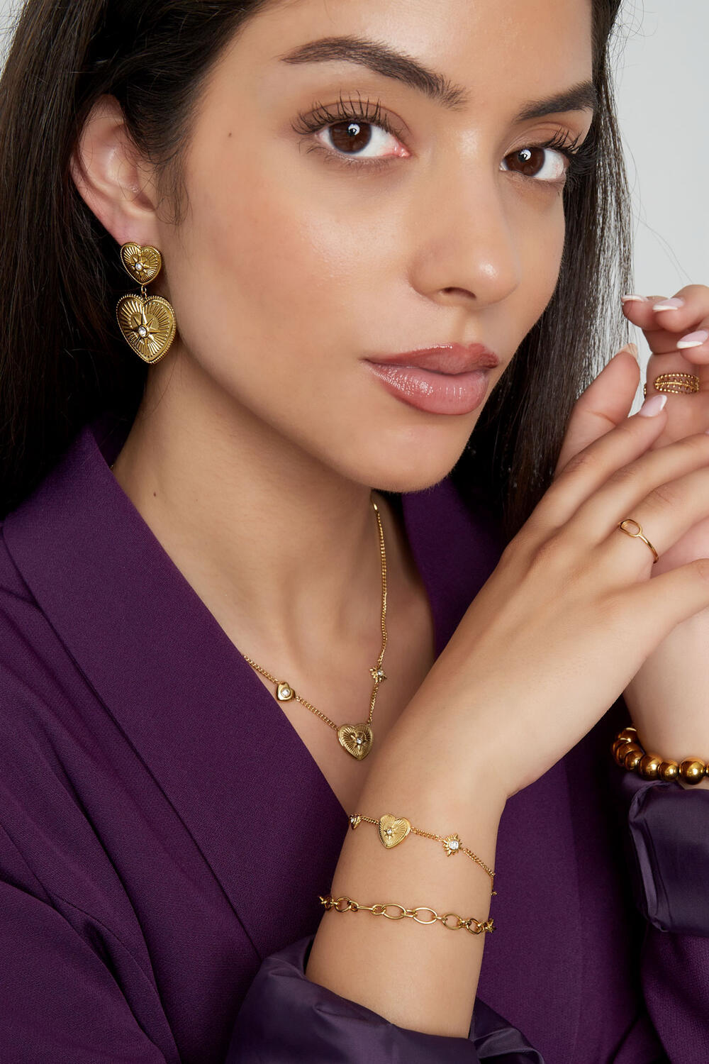 boucles d'oreilles cœurs tendance avec pierres h5Image4