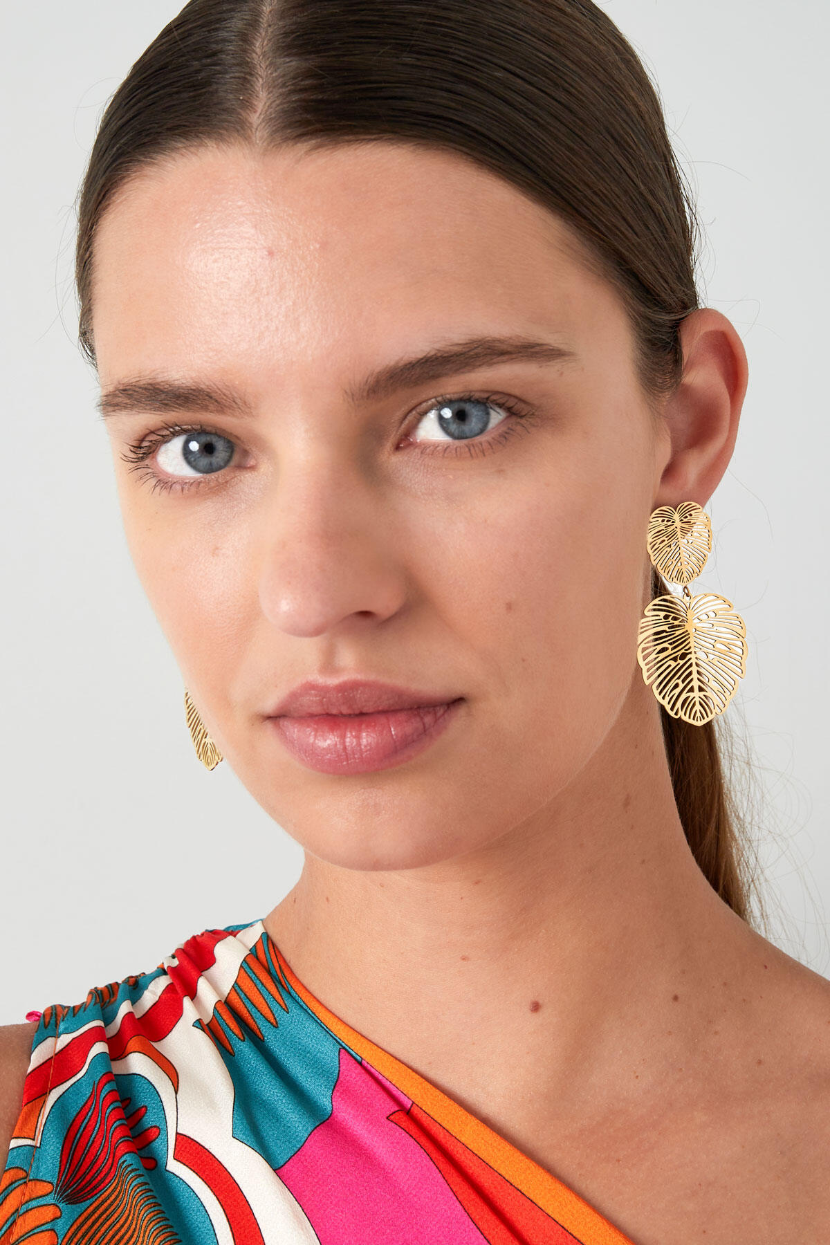 Earrings leaf & leaf - Gold Color Stainless Steel 2
