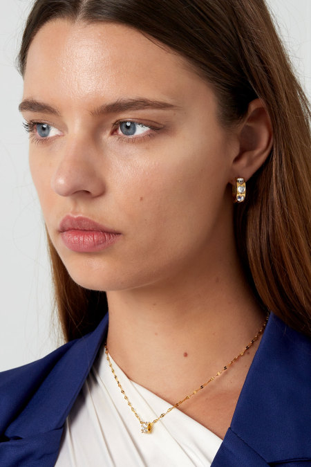 Earrings hearts stones - Gold color/white 2