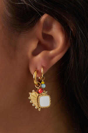 boucles d'oreilles avec perles et pendentif carré bleu h5 Image3