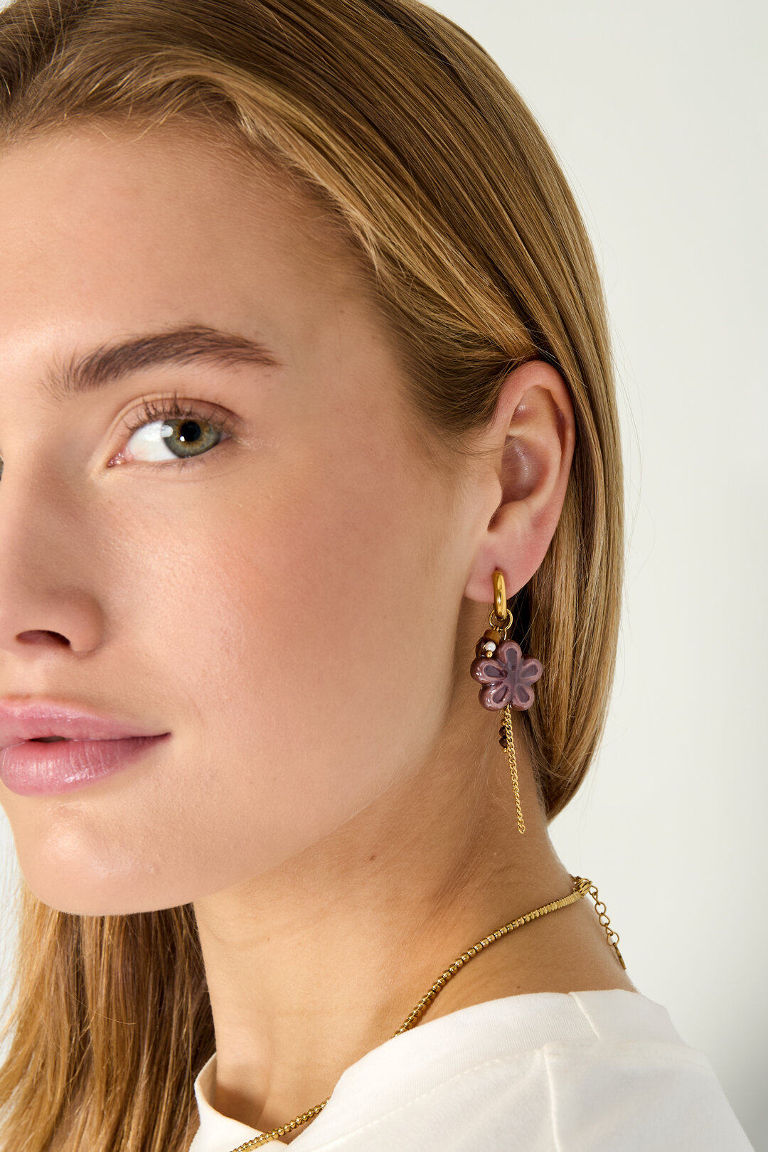 Pendientes colgantes de acero inoxidable con diseño de flores, estilo casual, diario, sencillo, para mujer. h5 Imagen3