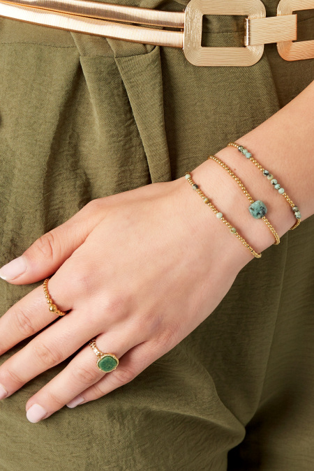 Bracelet beads with large stone - Natural stone collection Green Stainless Steel 2