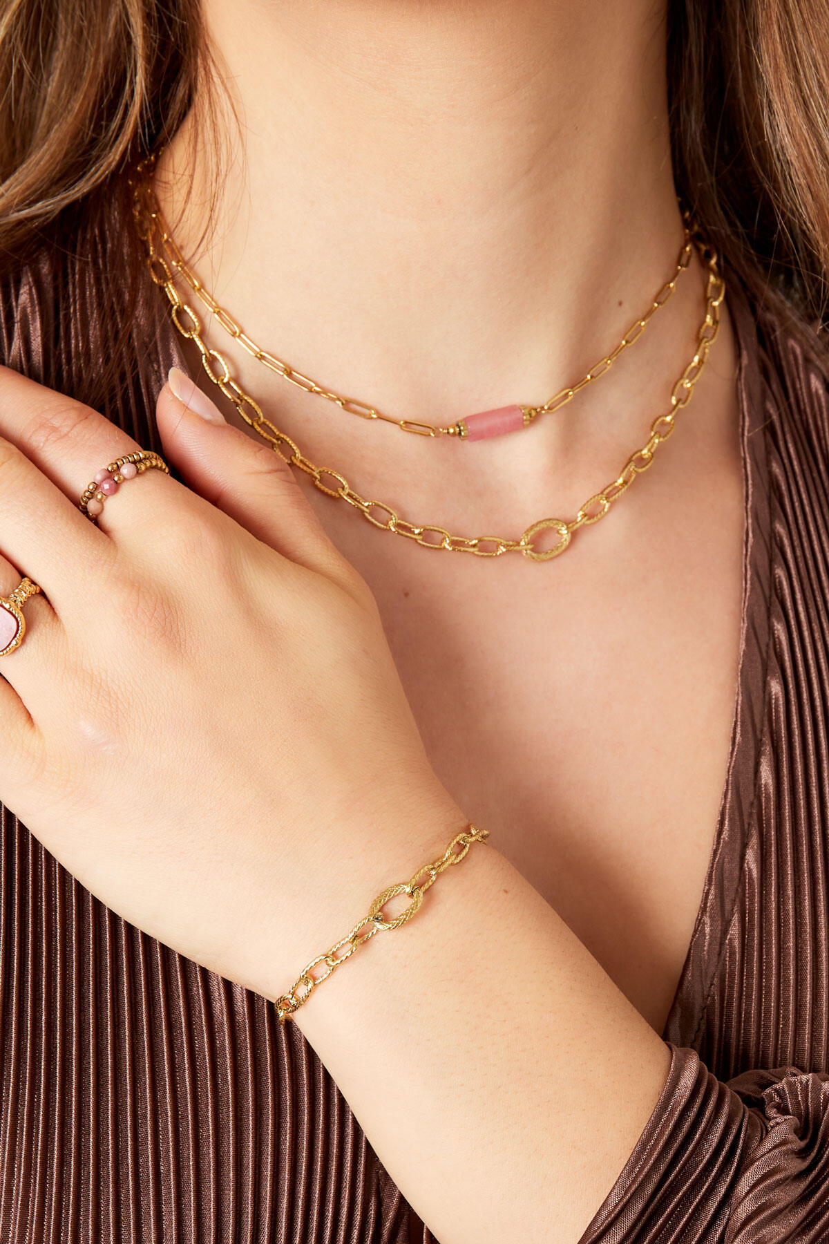 Schakelarmband met structuur - Goud kleur Stainless Steel Afbeelding4