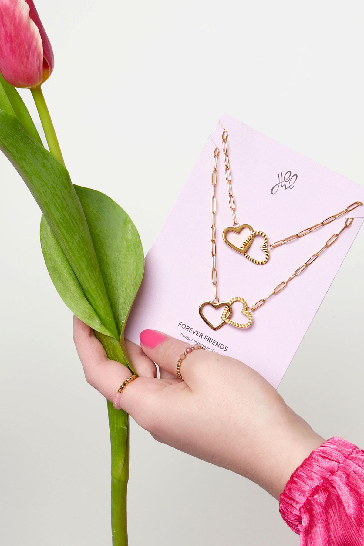 Conjunto pulseras corazón conectado - día de la madre - acero inoxidable dorado h5 Imagen2