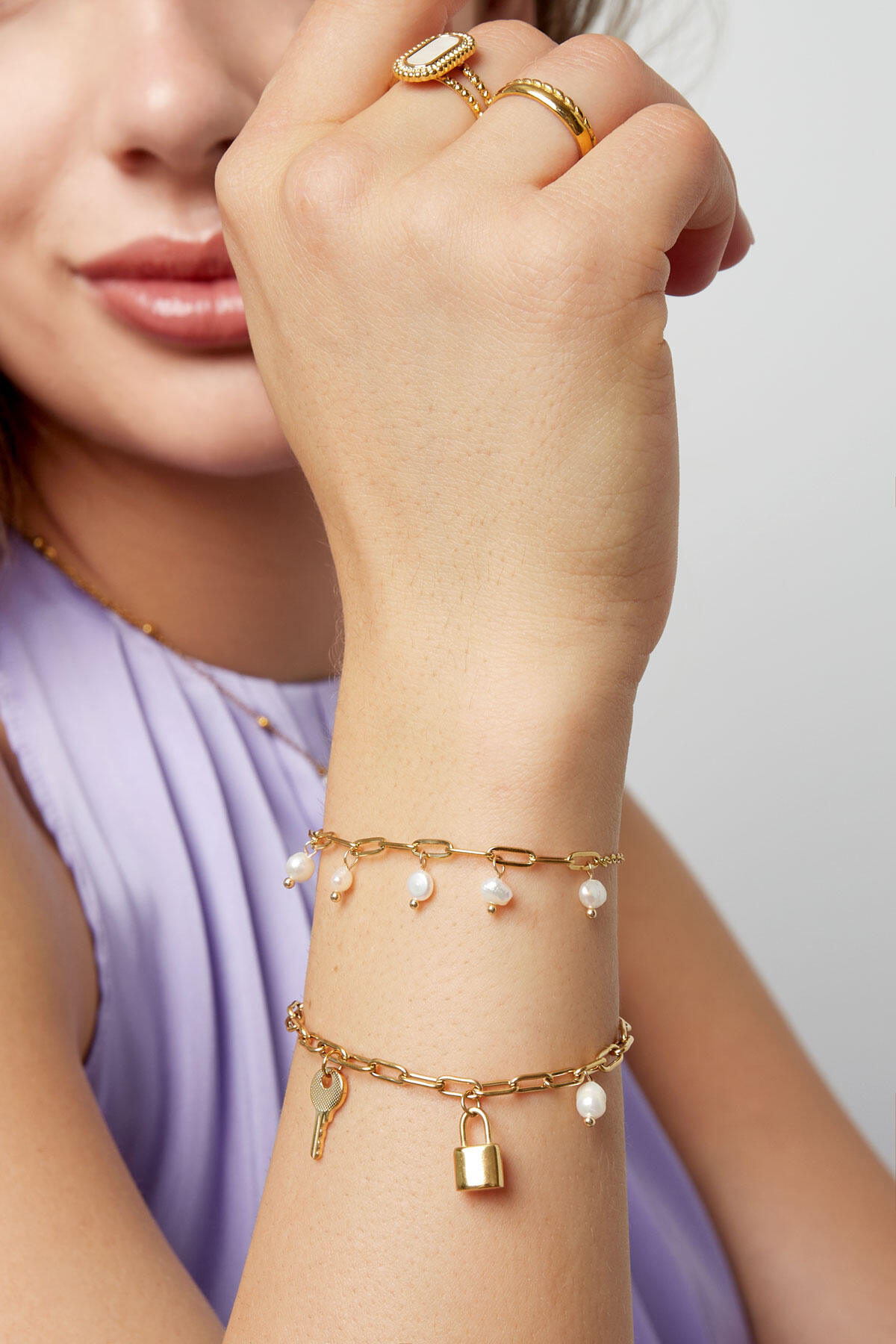 bracciale a maglie charms e perla