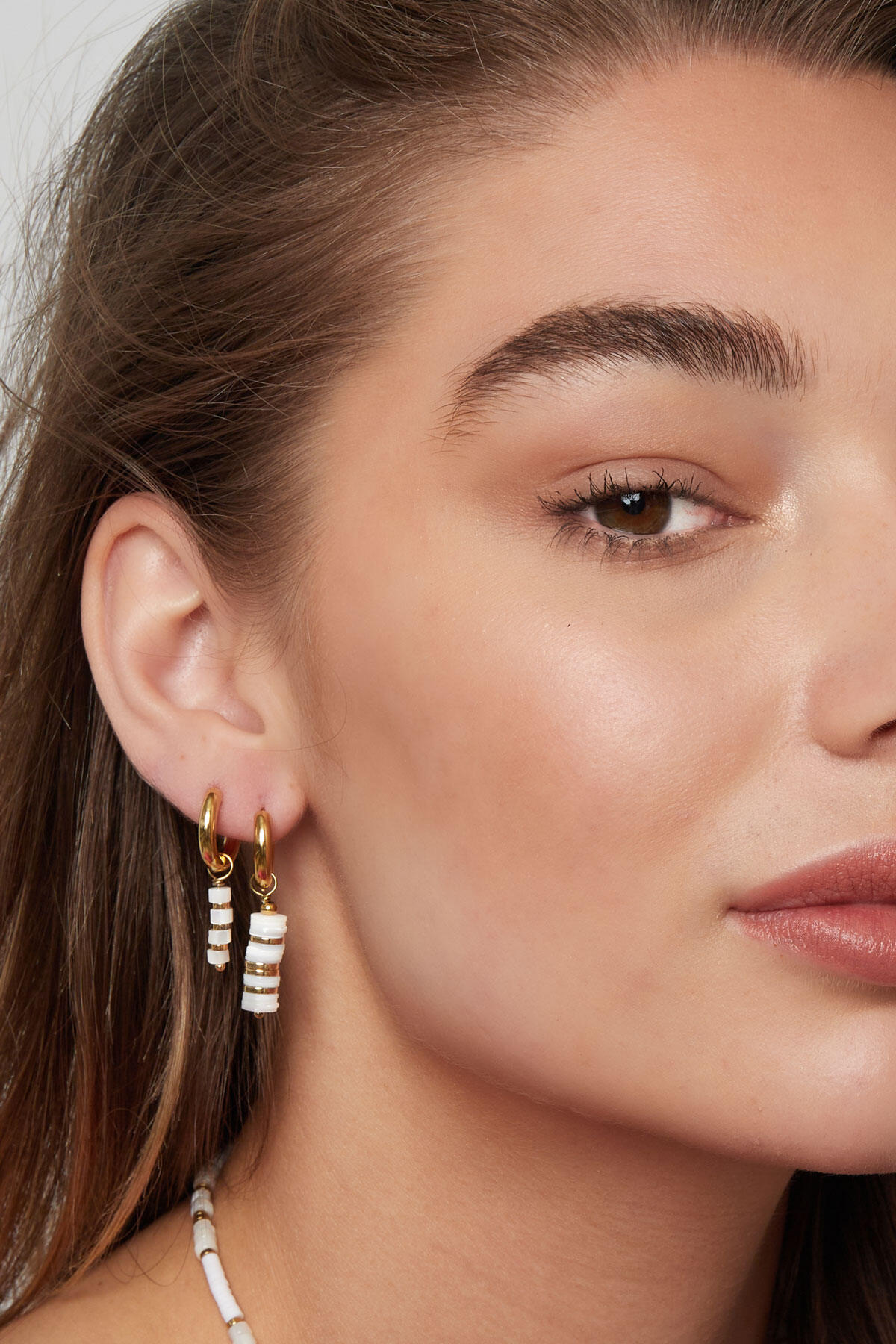 Earrings pearl tube - Gold Color Stainless Steel 2
