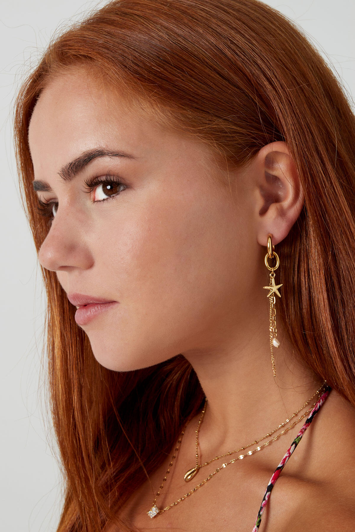 Starfish earrings with chain - Gold Color Stainless Steel 2