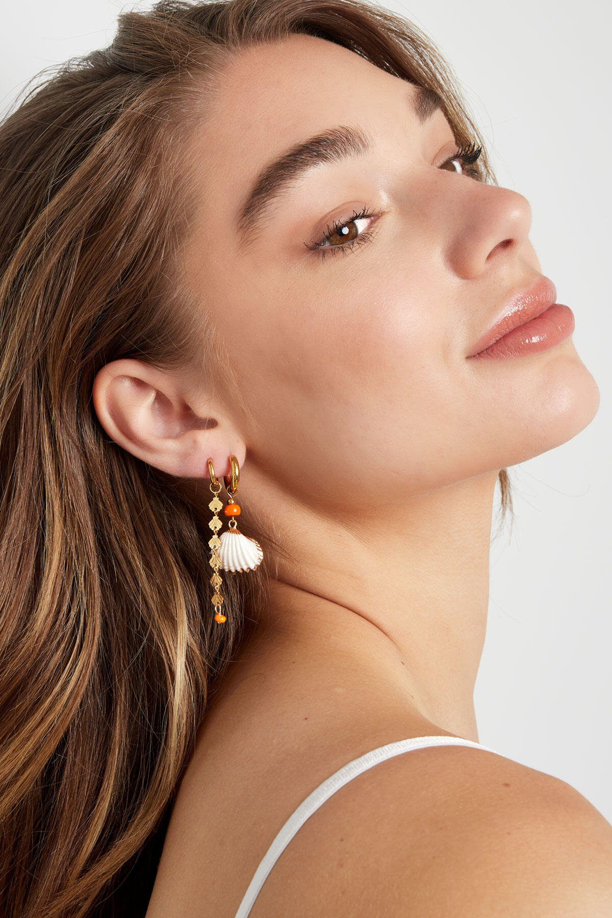 Earrings shell with bead - Gold Color Stainless Steel 2