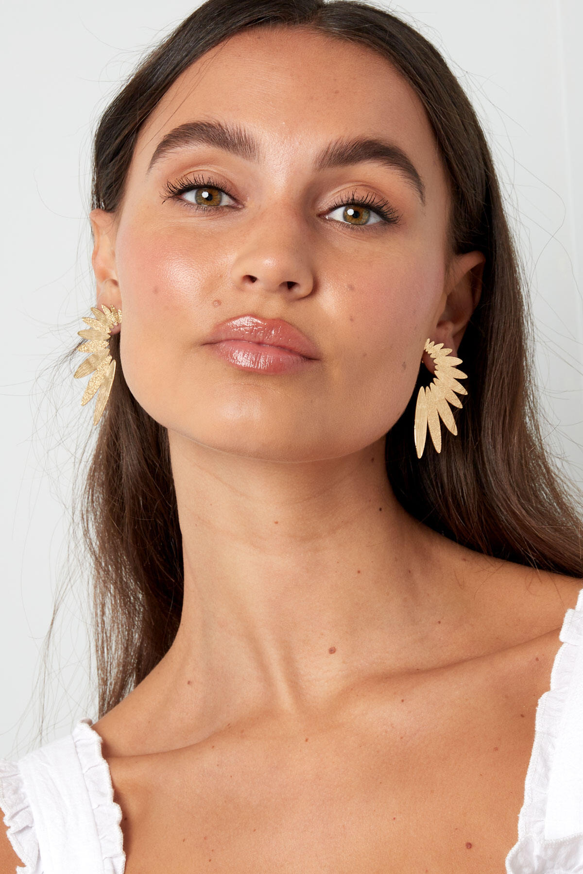 Pendientes llamativos tachuelas media flor - plata Cobre h5 Imagen4