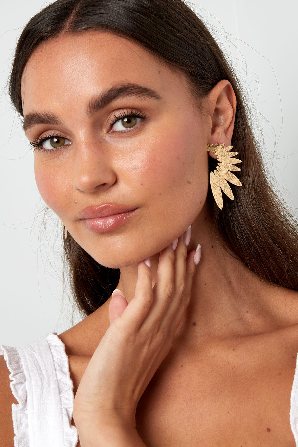 Pendientes llamativos tachuelas media flor - plata Cobre h5 Imagen2