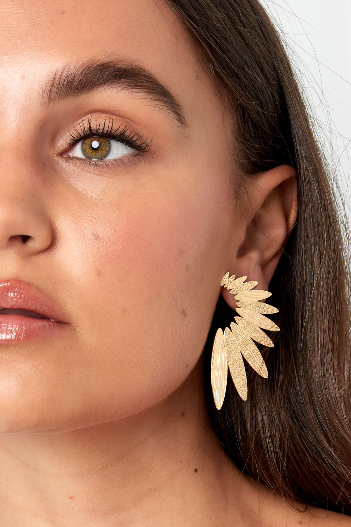 Pendientes llamativos tachuelas media flor - plata Cobre Imagen3