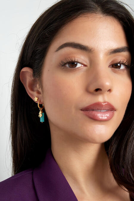Earring Blue With Silver Detail - Silver Color Color 2