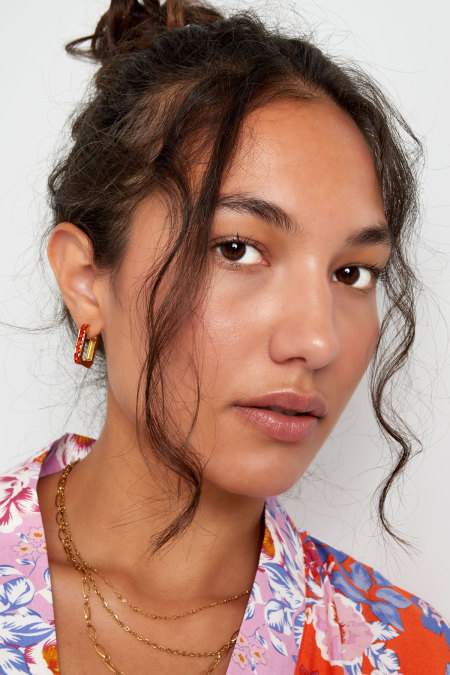 Earrings elongated stones - Gold color/white 2