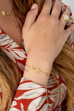 Armband mit drei Kleeblättern und Stein – Goldfarbe - Goldfarbefarbe h5 Bild2